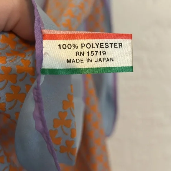 Made in JAPAN Elegant Orange and Blue Lucky Charm Women's Scarf - Picture 2 of 3